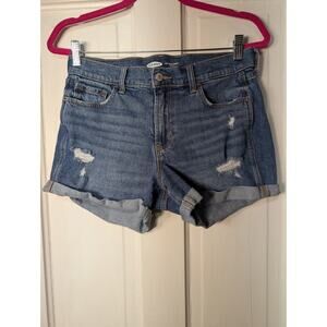 Old Navy Women's Mid Rise Boyfriend Shorts Blue Distressed Jean Size 6(807-808)